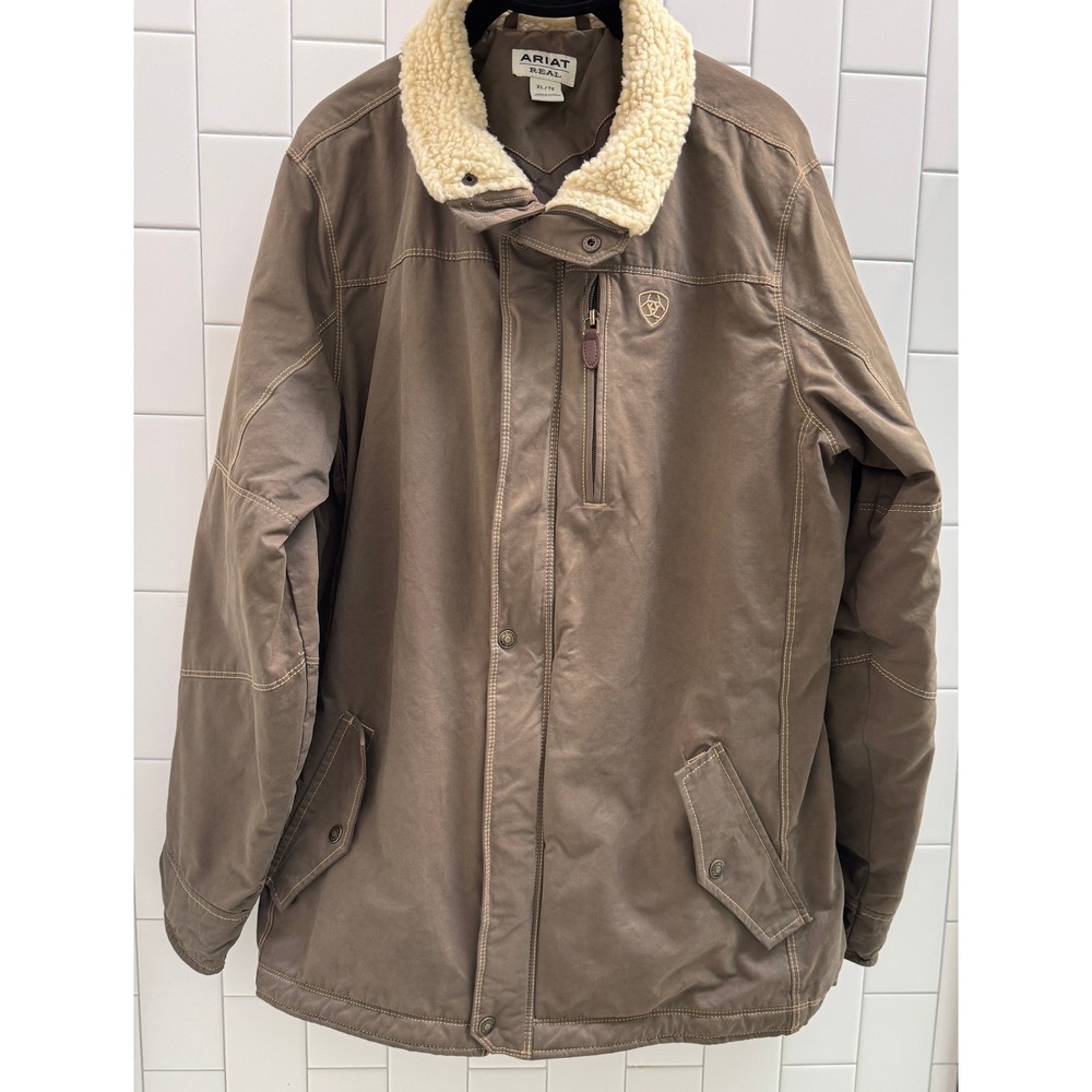 Ariat Jacket Women XL Brown Real Grizzly Insulated Sherpa Collar Outdoor Western - Picture 2 of 12
